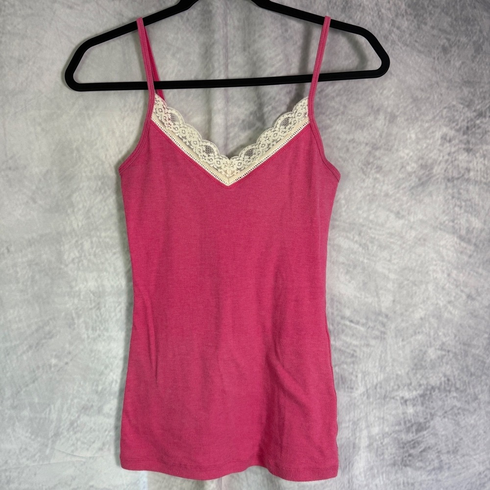 Vtg Y2K Old Navy Babydoll Cami Top Womens sz M Pink Indie Fairycore Lace Trim
